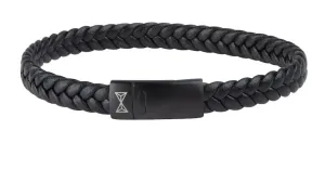 AZE Jewels Stilvolles Herrenarmband aus schwarzem Leder Single Flat String Schwarz-on-Schwarz AZ-BL010-C 24 cm - XXL