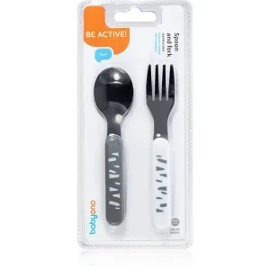 BabyOno Be Active Stainless Steel Spoon and Fork Besteck Grey-White 12 m+ 2 St