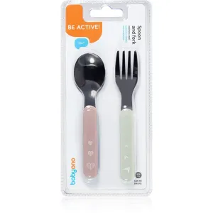 BabyOno Be Active Stainless Steel Spoon and Fork Besteck Pastel 12 m+ 2 St