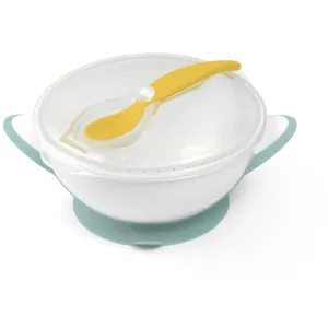 BabyOno Be Active Suction Bowl with Spoon Geschirrset für Kinder Green/Yellow 6 m+ 2 St
