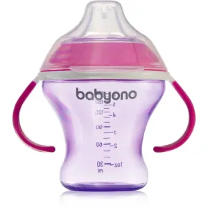 BabyOno Take Care Non-spill Cup with Soft Spout Trinklernbecher mit Griffen Purple 3 m+ 180 ml