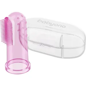 BabyOno Take Care First Toothbrush Kinderzahnbürste zum Aufstecken auf den Finger + Etui Pink 1 St