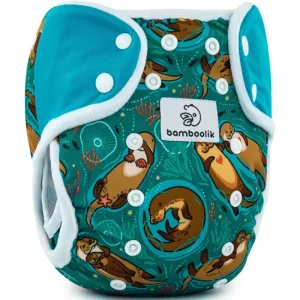 Bamboolik DUO Diaper Cover waschbare Windelüberhose mit Druckknöpfen Otters in Love + Turquoise