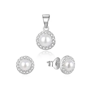 Beneto Bezauberndes Schmuckset mit echten Perlen aus Silber AGSET270PL (Anhänger, Ohrringe)