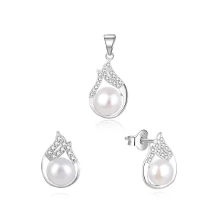 Beneto Eleganter Silberschmuckset mit echten Perlen AGSET220PL (Anhänger, Ohrringe)