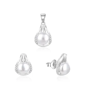 Beneto Elegantes Silberschmuckset mit echten Perlen AGSET271PL (Anhänger, Ohrringe)