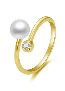 Beneto Offener vergoldeter Ring mit echter Perle und Zirkon AGG469P-G