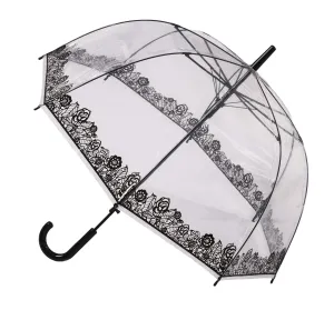Blooming Brollies Damen Clear Clear Regenschirm Clear Dome Stick mit schwarzer Spitze Effekt ZWECK