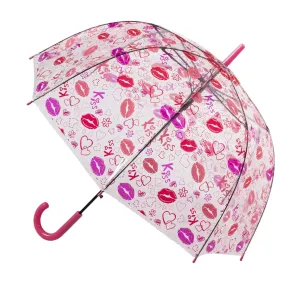 Blooming Brollies Holovaty Damen transparente freie Dome Regenschirm mit einem Stock-Lippenentwurf POESLIP