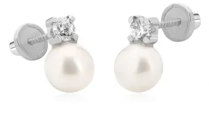 Brilio Bezaubernde Ohrringe aus Weißgold mit echten Perlen und Zirkonen 14/820.491/17ZIR
