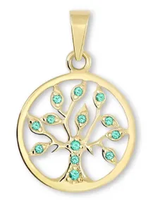 Brilio Goldanhänger Glocke Baum des Lebens mit grünen Kristallen 249 001 00442