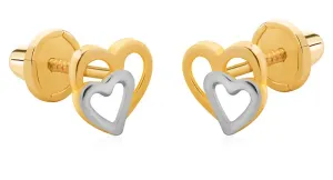 Brilio Romantische zweifarbige Ohrringe aus goldenen Herzen 14/162.572/17