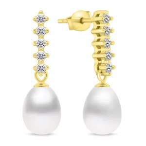 Brilio Silver Bezaubernde vergoldete Ohrringe mit Perle und Zirkonias EA950Y