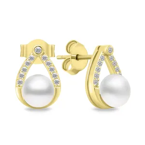Brilio Silver Charmante vergoldete Ohrringe mit Perlen und Zirkonen EA615Y