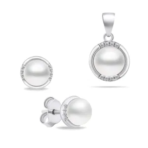 Brilio Silver Charmantes Silberschmuckset mit Perlen SET229W (Ohrringe, Anhänger)