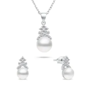 Brilio Silver Charmantes Silberschmuckset mit Perlen SET238W (Ohrringe, Halskette)