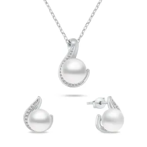 Brilio Silver Ein zeitloses Schmuckset mit echten Perlen SET240W (Ohrringe, Halskette)
