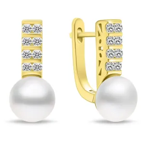 Brilio Silver Einzigartige vergoldete Ohrringe mit Perlen und Zirkonen EA941Y