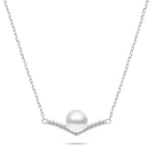 Brilio Silver Elegante Silberhalskette mit Perle und Zirkonen NCL131W