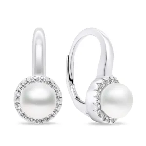 Brilio Silver elegante Silberohrringe mit Perlen und Zirkonen EA419W
