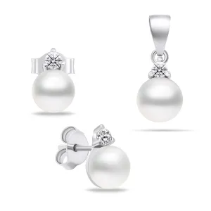 Brilio Silver Elegantes Silberschmuckset mit Perlen SET227W (Ohrringe, Anhänger)