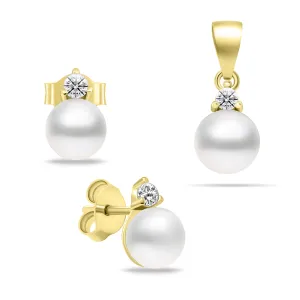 Brilio Silver ElegantElegantes vergoldetes Perlen-Schmuckset SET227Y (Ohrringe, Anhänger)