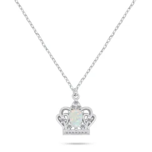 Brilio Silver Glänzende silberne Halskette Krone mit Opal NCL138W