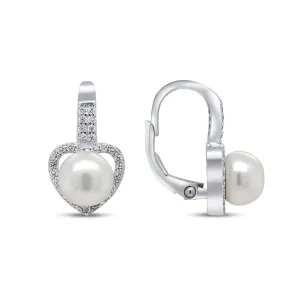 Brilio Silver Romantische Silberohrringe mit Perle und Zirkonen EA95