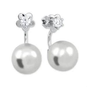 Brilio Silver Silber Ohrringe mit synthetischer Perle und Kristallen 2in1 438 001 01784 04