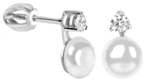 Brilio Silver Silber Ohrringe mit synthetischer Perle und Kristallen 435 001 00025 04