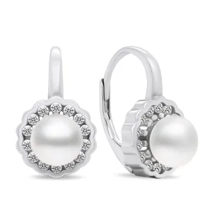 Brilio Silver Wunderschöne Silberohrringe mit Perlen und Zirkonen EA440W