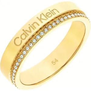 Calvin Klein Vergoldeter Ring mit Kristallen Minimal Linear 35000201 56 mm