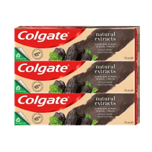 Colgate Natural Extracts Charcoal + White bleichende Zahnpasta mit Aktivkohle 3 x 75 ml