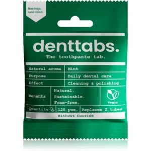 Denttabs Natural Toothpaste Tablets without Fluoride Fluorfreie Zahnpasta in Tabletten Mint 125 TAB