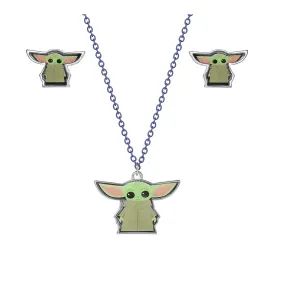 Disney süßes Set aus Ohrringen und Halskette für Mädchen The Child (Baby Yoda) SH00594L