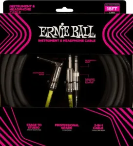Ernie Ball Instrument and Headphone Cable Schwarz 5,49 m Gerade Klinke - Winkelklinke