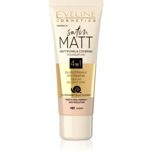 Eveline Satin Matt Mattifying & Covering Foundation 4in1 Flüssiges Make Up mit mattierender Wirkung 101 Ivory 30 ml
