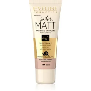 Eveline Satin Matt Mattifying & Covering Foundation 4in1 104 Beige Flüssiges Make Up mit mattierender Wirkung 30 ml