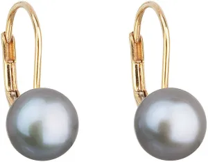 Evolution Group Goldene hängende Ohrringe mit echten Perlen 921009.3 grau