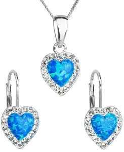 Evolution Group Herz Schmuckset mit Kristallen Preciosa 39161.1 & blue s. Opal (Ohrringe, Halskette, Anhänger)