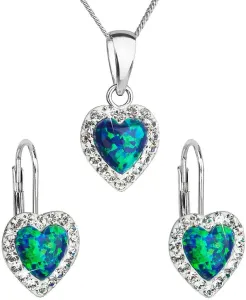 Evolution Group Herzschmuckset mit Kristallen Preciosa 39161.1 & green s.Opal (Ohrringe, Halskette, Anhänger)