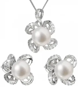 Evolution Group Luxuriöses Silber Schmuckset mit echten Perlen 29016.1 (Ohrringe, Halskette, Anhänger)