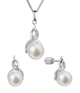 Evolution Group Luxuriöses Silberset mit echten Perlen und Zirkonen 29054.1B (Ohrringe, Halskette, Anhänger)