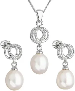 Evolution Group schönes Perlenset mit Zirkonen 29003.1 Weiß (Ohrringe, Halskette, Anhänger)