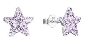 Evolution Group Silberohrringe Sterne mit Kristallen Preciosa 31312.3 violett