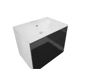 Badschrank unter dem Waschbeken LARTO, 60x47x45, weiß/schwarz Glanz