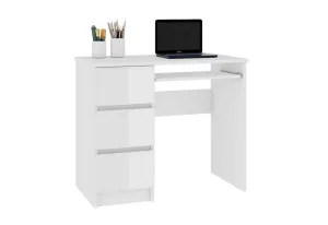 Schreibtisch KORDA A-6, 90x77x50, weiß/weiß Glanz, link