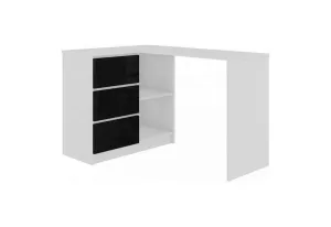 Schreibtisch KORDA B16 3SZ, 124,5x77x50, weiß/schwarz Glanz, link