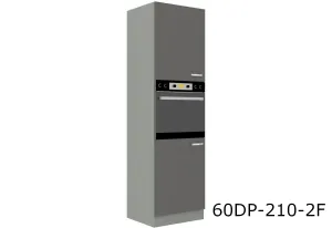 Hoher Einbauschrank für Küche GRISS 60 DP-210 2F, 60x210x57, grau/grau Glanz