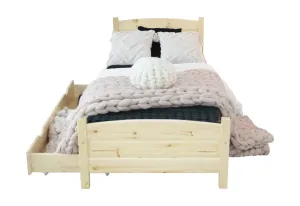 Bett mit Komforthöhe ANGEL + Hybridmatratze MORAVIA + Lattenrost KOSTENLOSER, 80x200 cm, Naturfarben-Lack